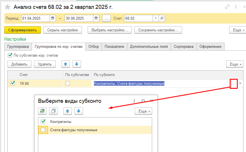 Анализ счета 68.02